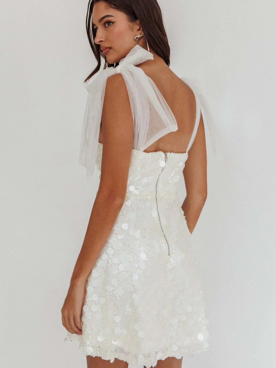 Sexy Halter Top Low-cut Gauze Ribbon Slim Fit Sequins Parties Christmas Party Short Dress - Image 6