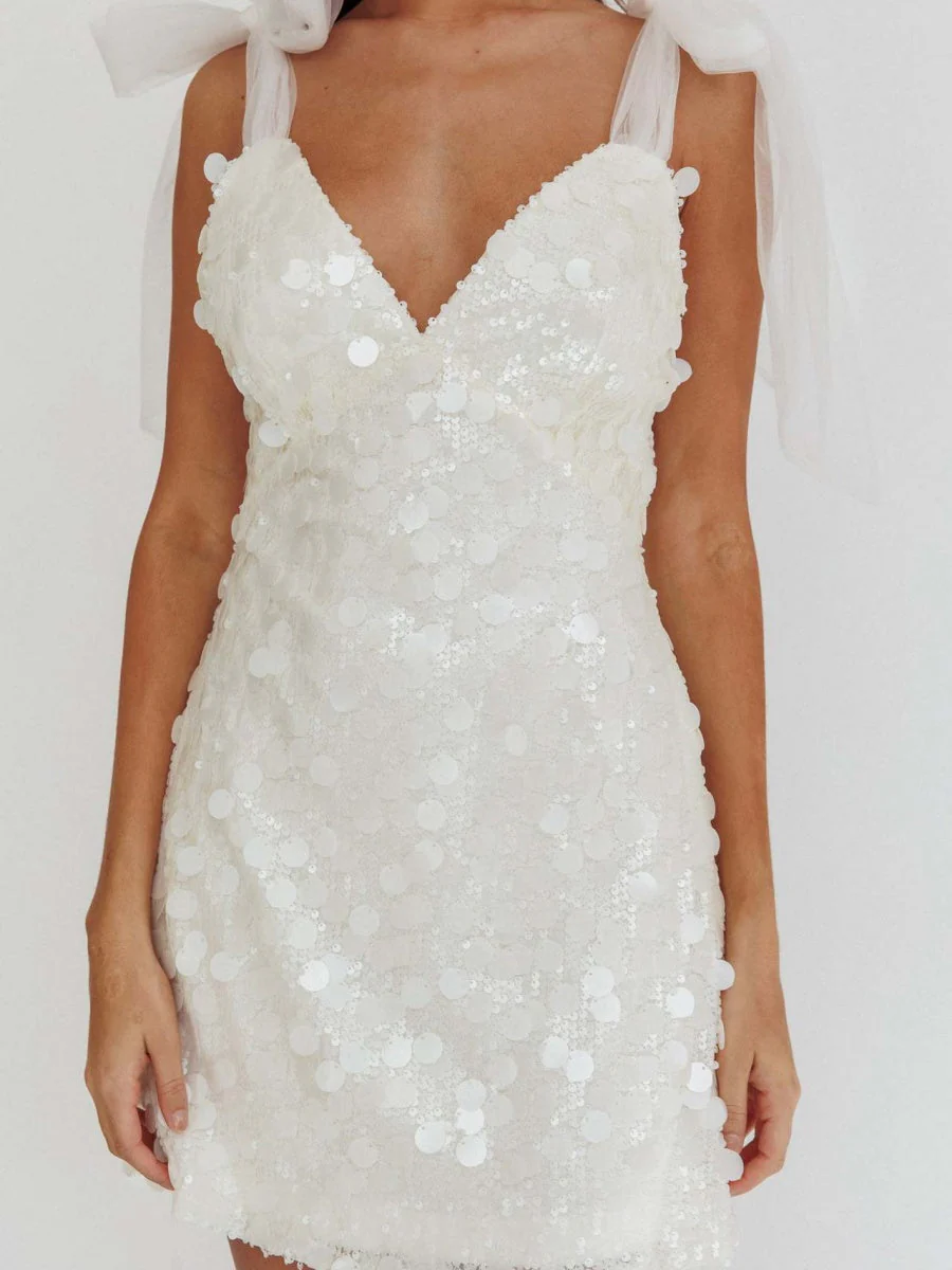 Sexy Halter Top Low-cut Gauze Ribbon Slim Fit Sequins Parties Christmas Party Short Dress - Image 7