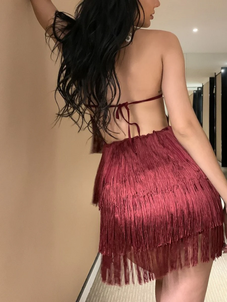 Sexy Backless Conjoined Twins Tassel Mini&Short Dresses - Image 21
