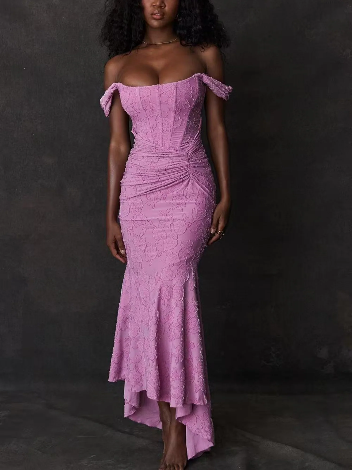 Jacquard Print Pleated Waist Spaghetti Strap Backless Mermaid Tail Maxi Dresses - Image 12