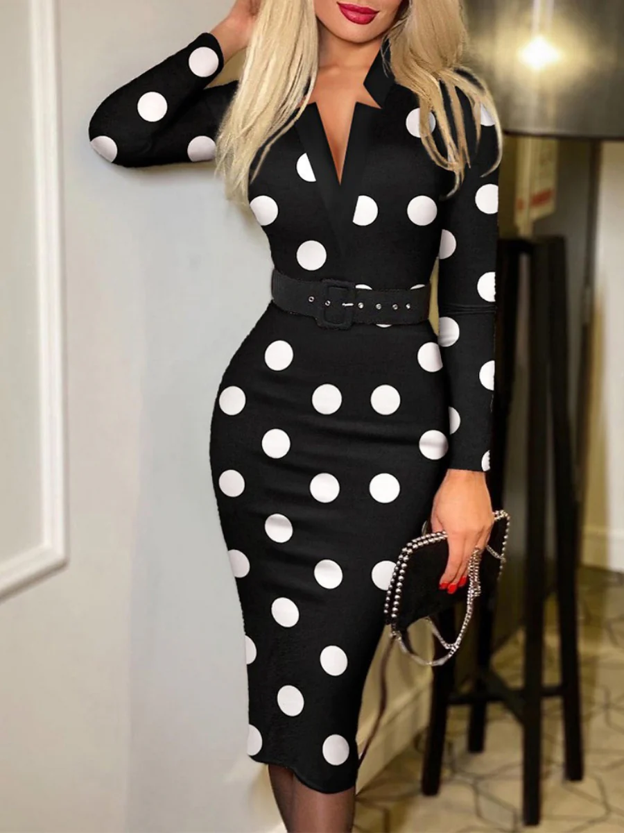V-neck Hip-hugging Belts Plaid Midi Dresses - Image 7