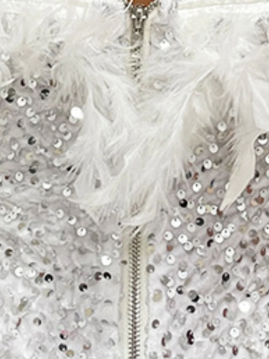 Sequined Backless Off Shoulder Feather Hip Mini&Short Dresses - Image 10