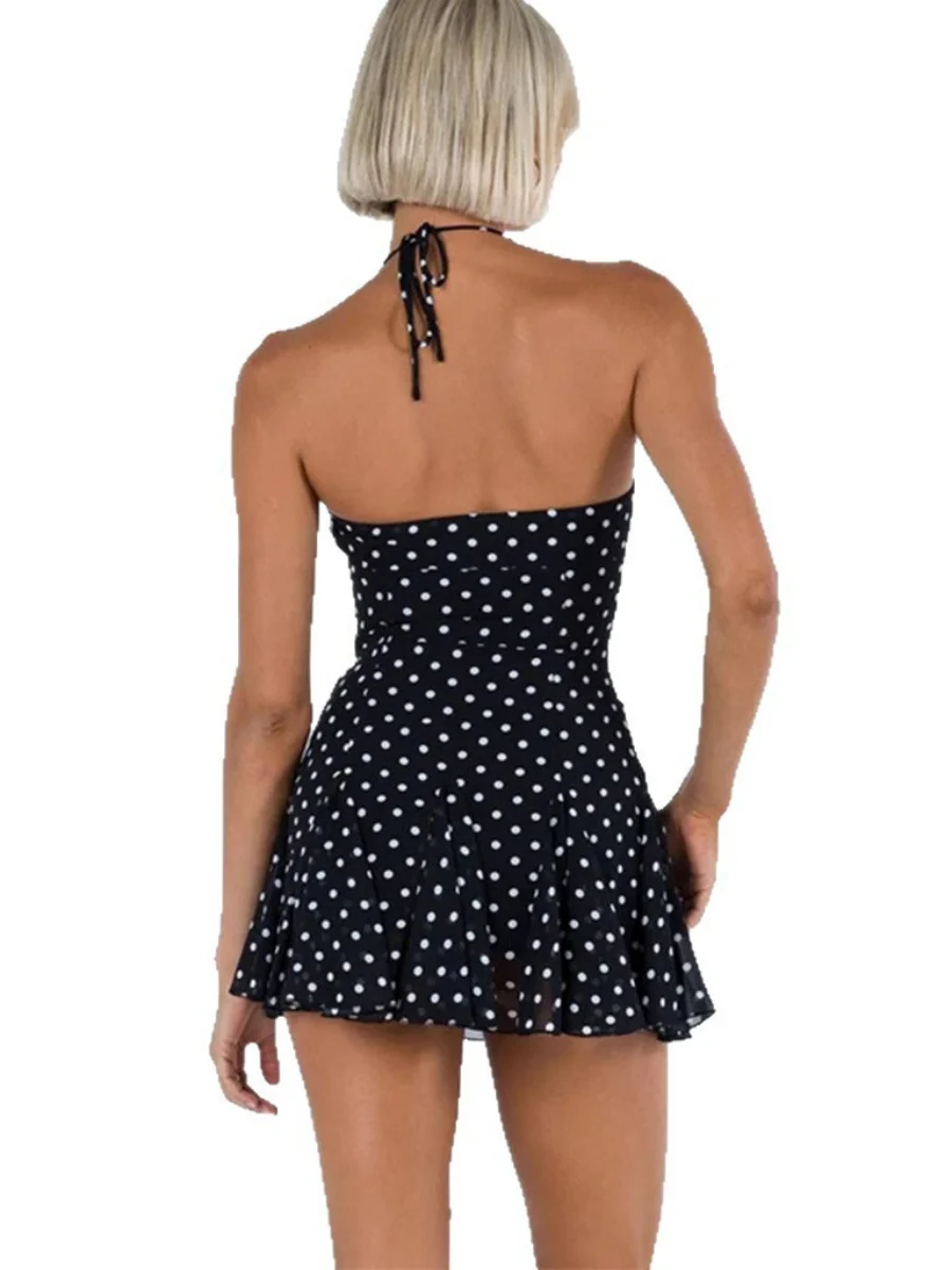 Sexy Backless Polka Dot Sleeveless Tie-waist Short Dress - Image 2