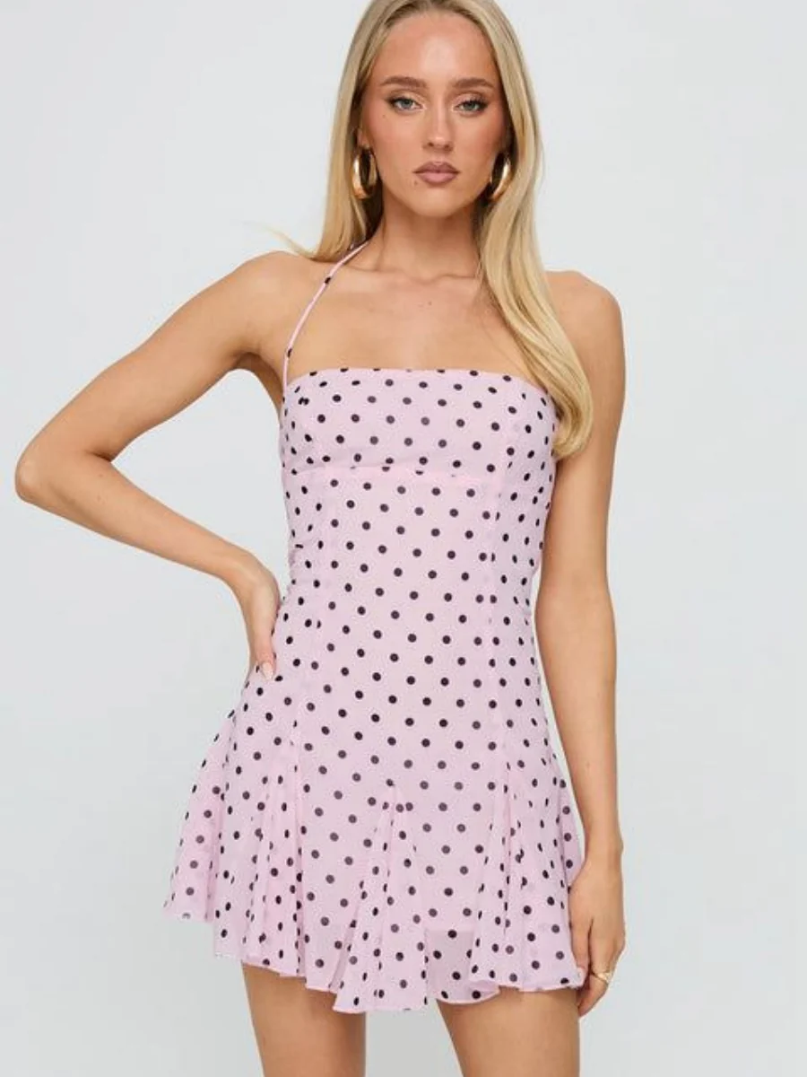 Sexy Backless Polka Dot Sleeveless Tie-waist Short Dress - Image 6