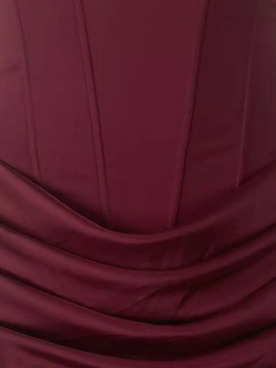 Square Collar High Waist Pleated Parties Cocktail Party Fishbone Decoration Satin Short Dress - Image 7