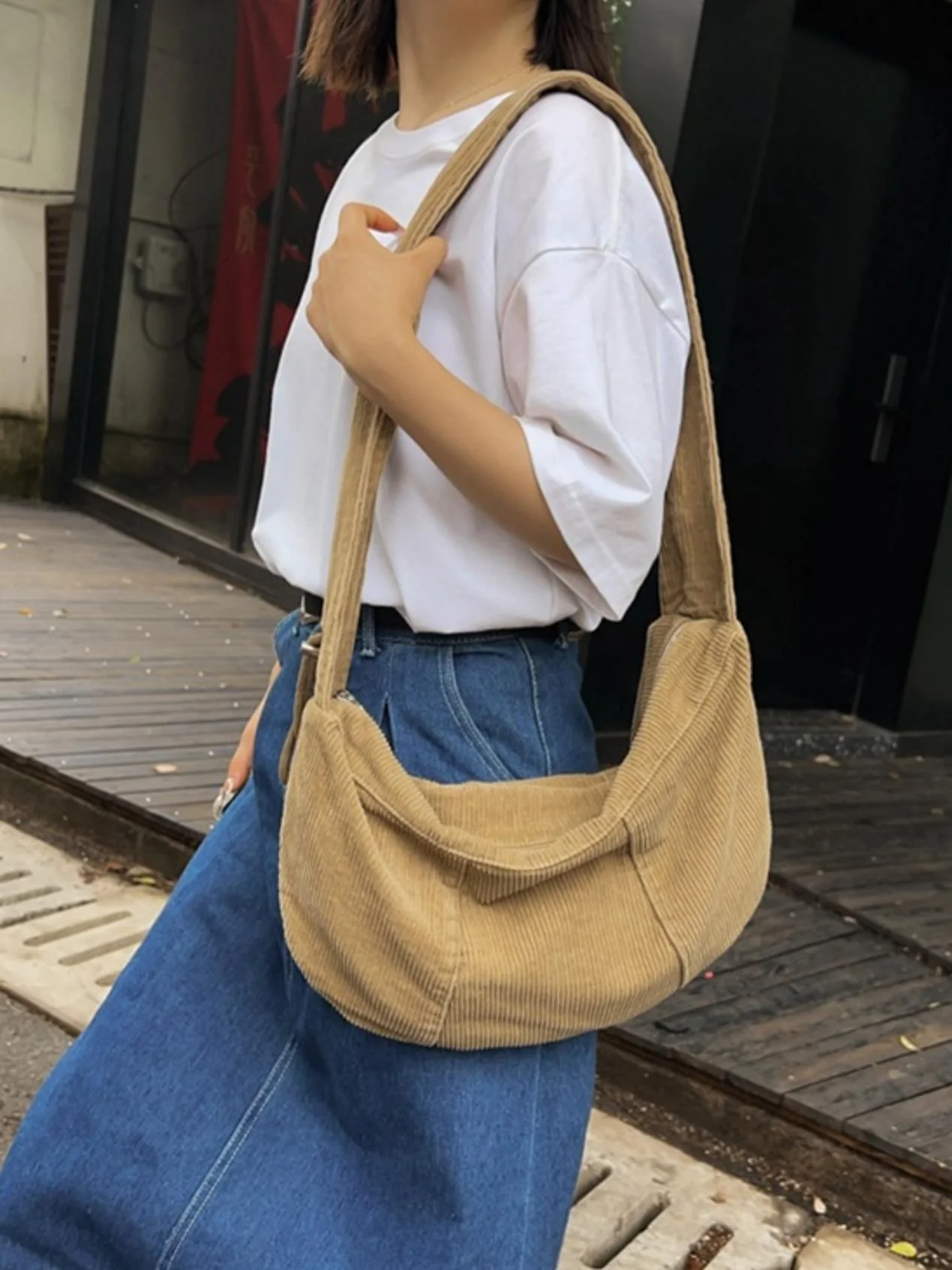 Striped Corduroy Crossbody Bag - Image 12