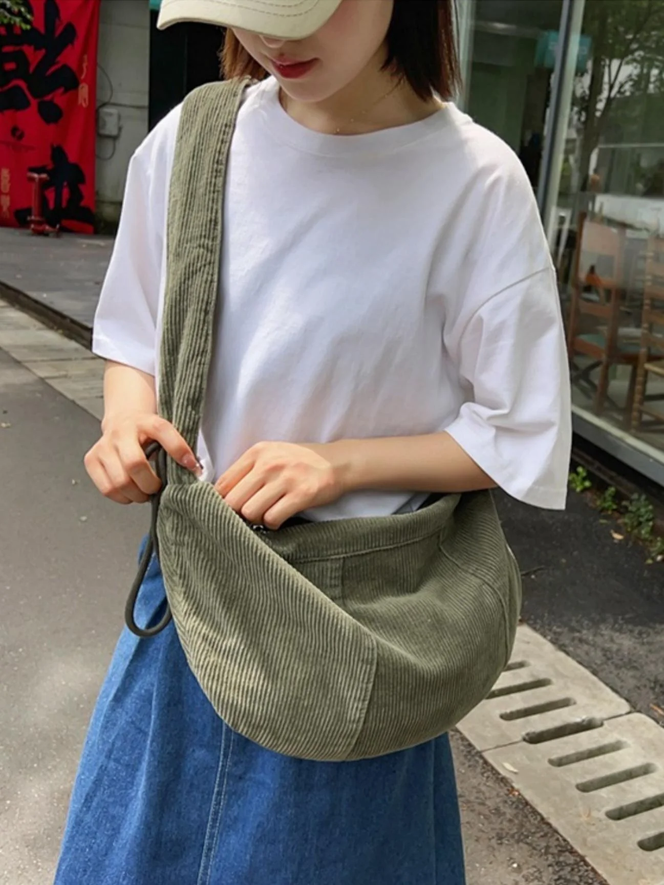 Striped Corduroy Crossbody Bag - Image 17