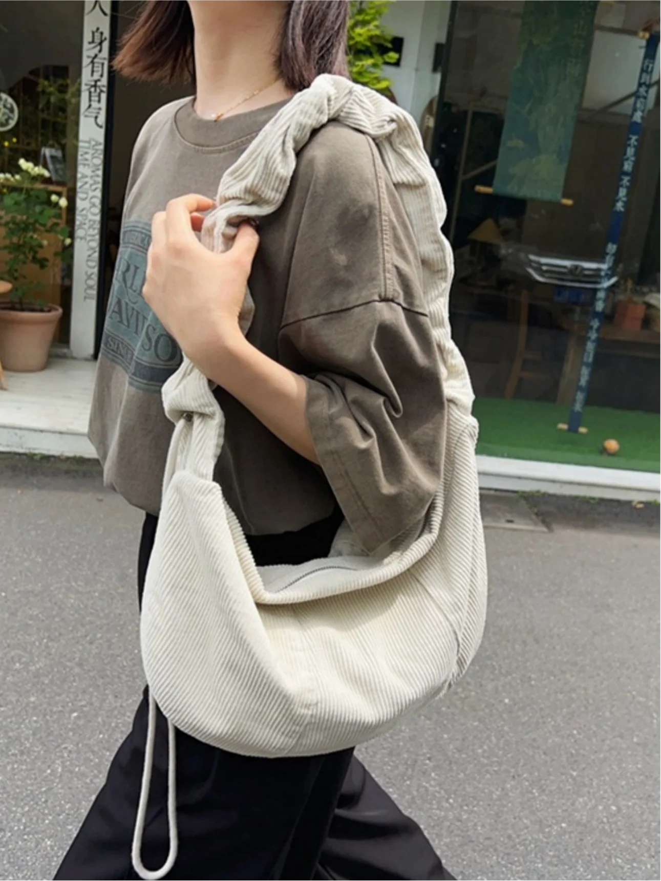 Striped Corduroy Crossbody Bag - Image 5