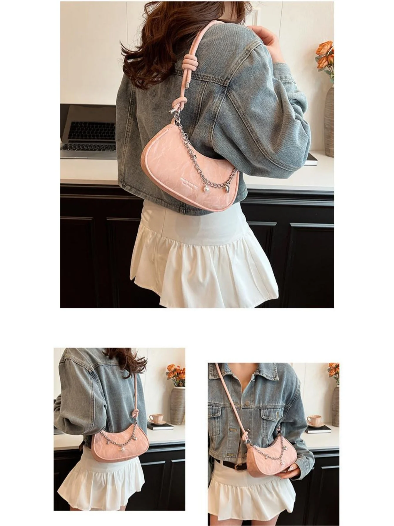 Heart-shaped Metal Chain Crossbody Bag - Image 17
