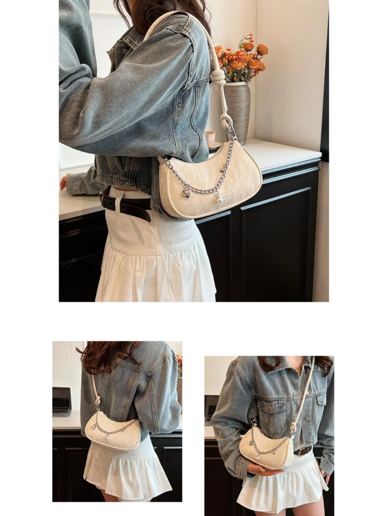 Heart-shaped Metal Chain Crossbody Bag - Image 18