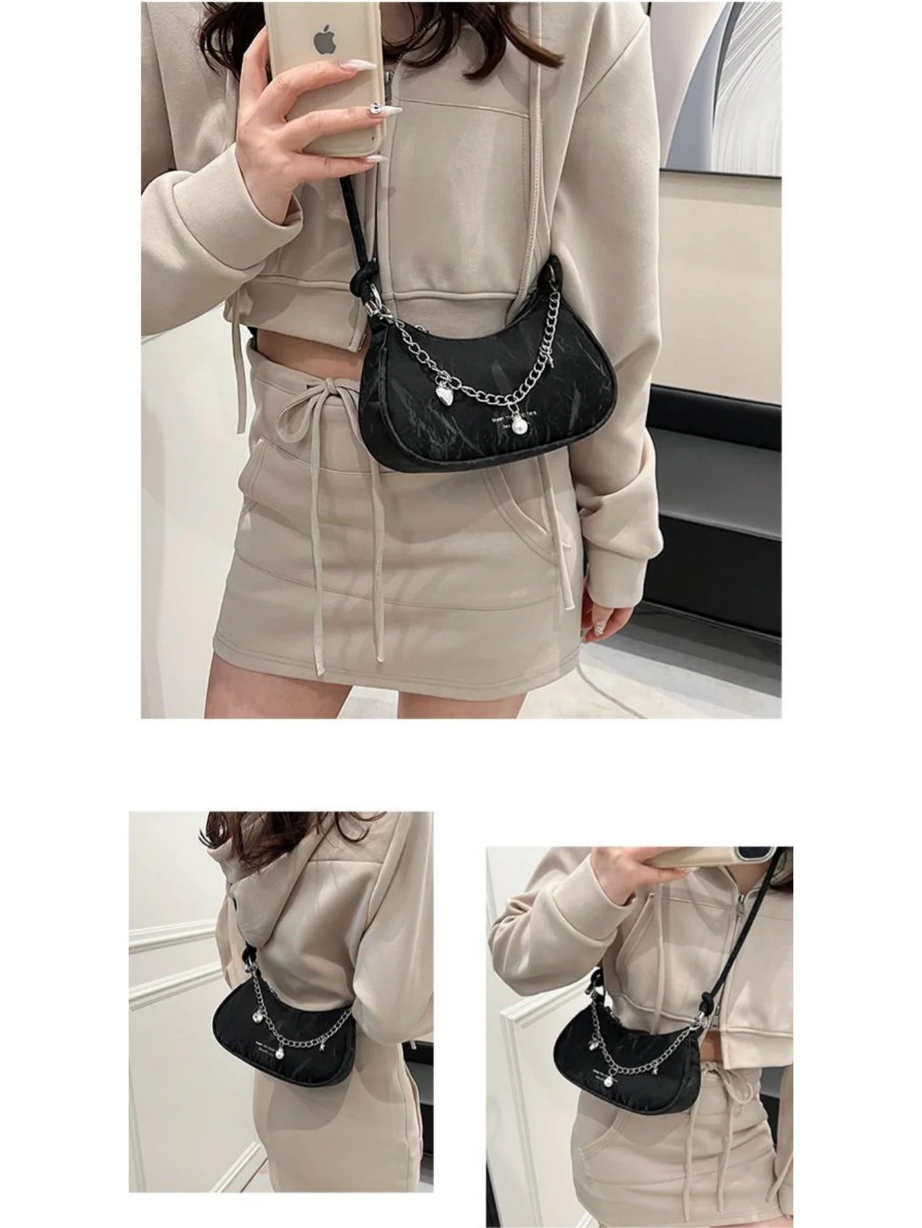 Heart-shaped Metal Chain Crossbody Bag - Image 19
