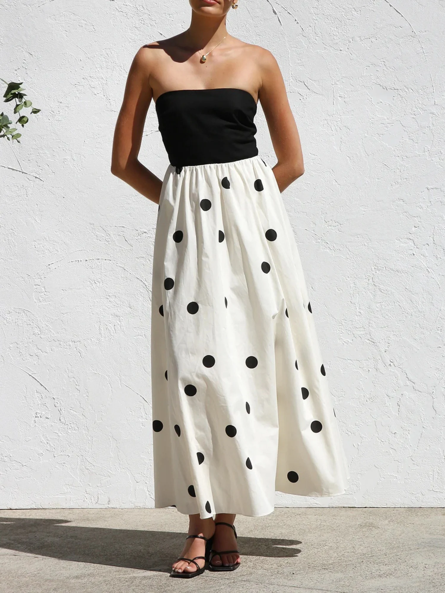 Polka Dots Patchwork Bustier A-line Skirt Maxi Dresses