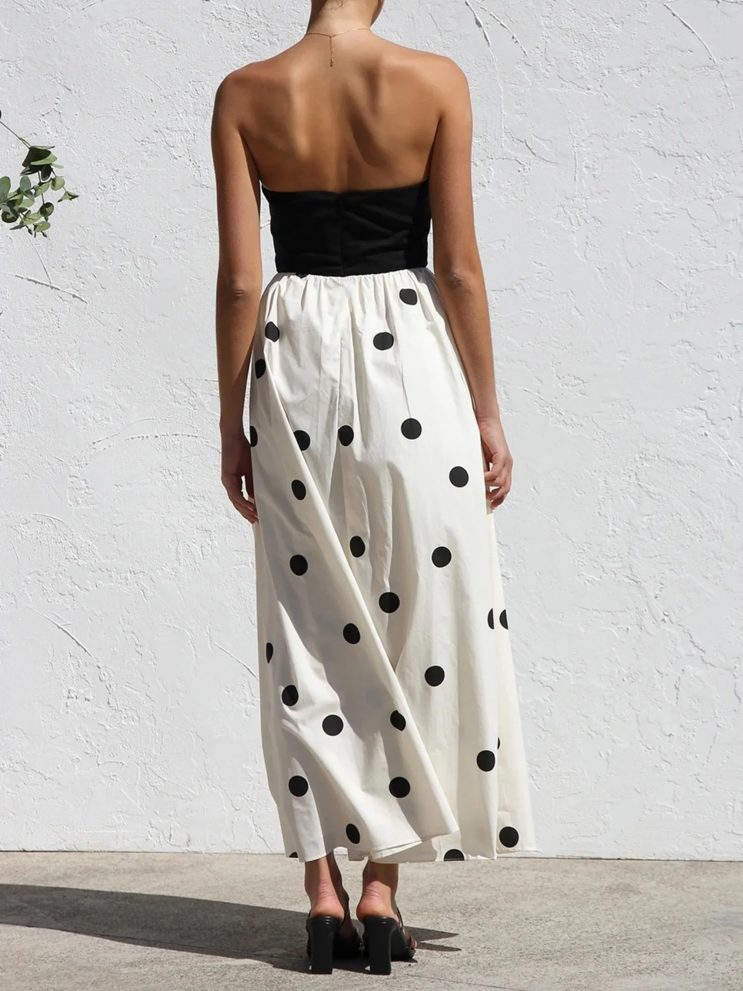 Polka Dots Patchwork Bustier A-line Skirt Maxi Dresses - Image 2