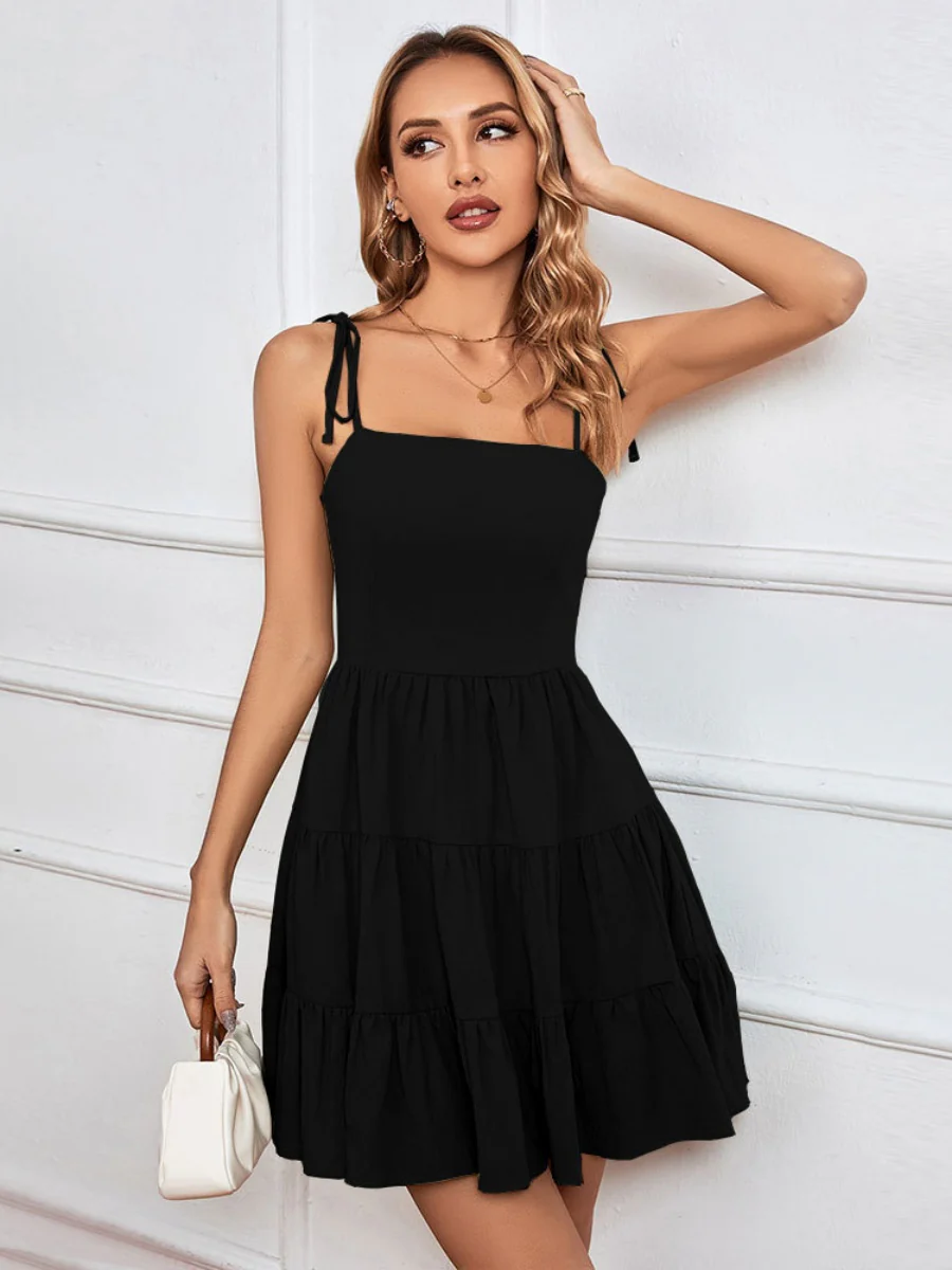 Pure Cotton Sleeveless Camisole Pleated Short Dress - Image 16