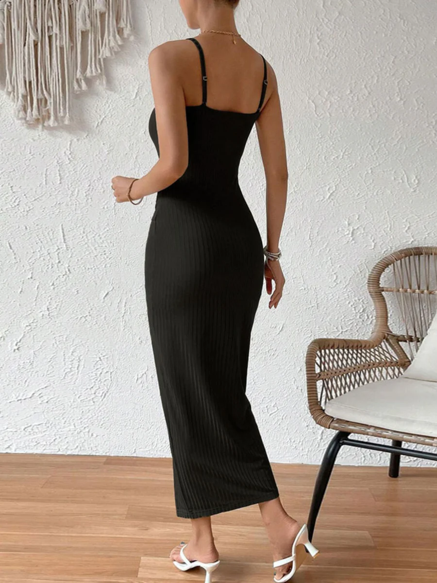 Fitted Waist, Bodycon, Slit, Sexy Backless Halter Dress - Image 12