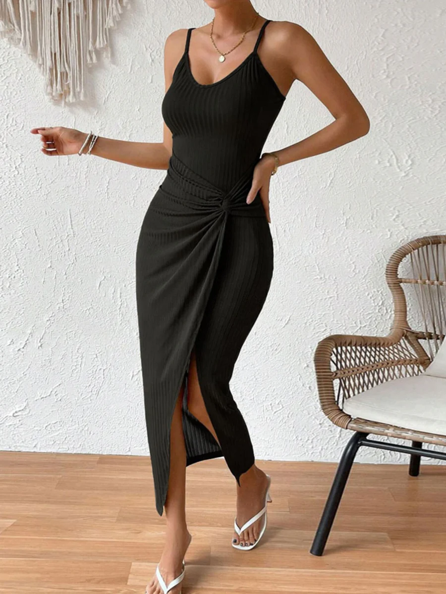 Fitted Waist, Bodycon, Slit, Sexy Backless Halter Dress - Image 13