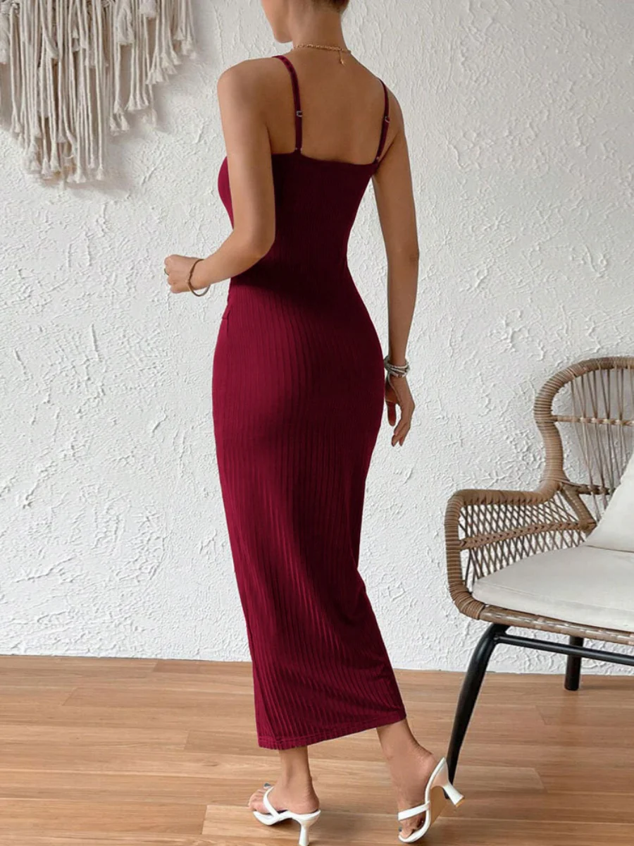 Fitted Waist, Bodycon, Slit, Sexy Backless Halter Dress - Image 17