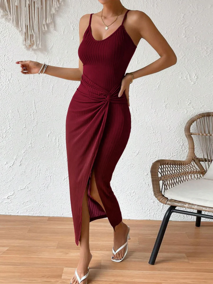 Fitted Waist, Bodycon, Slit, Sexy Backless Halter Dress - Image 18