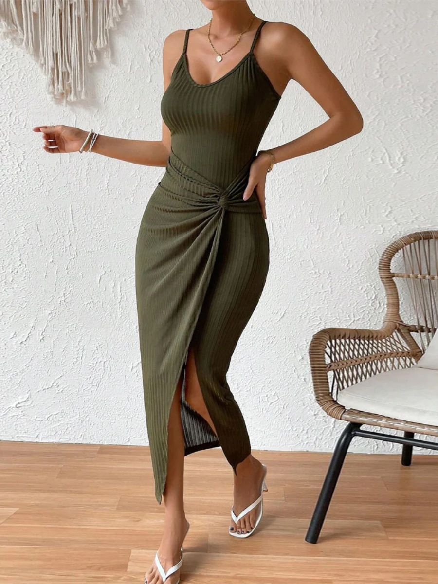 Fitted Waist, Bodycon, Slit, Sexy Backless Halter Dress - Image 2