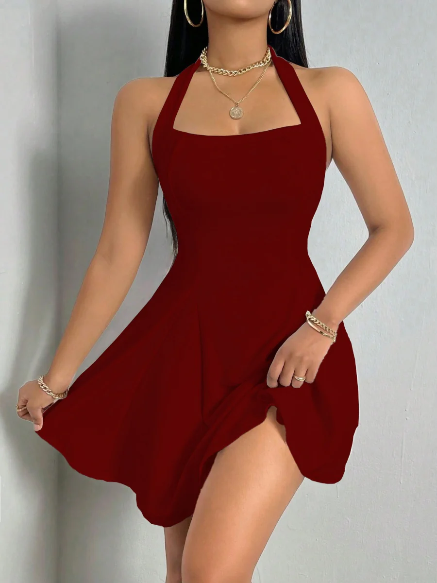 Halter Neck, Backless, Fitted Waist, A-line Short Dress - Image 13