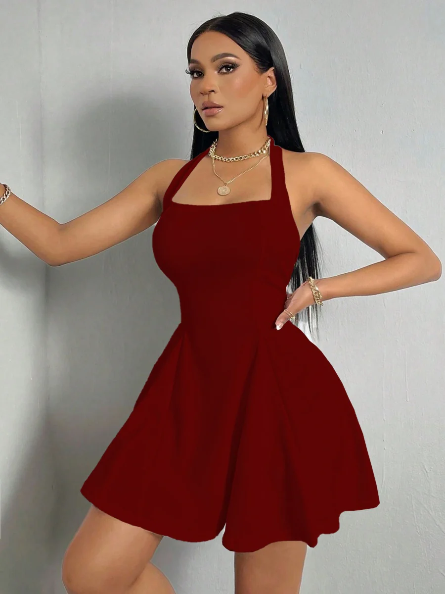 Halter Neck, Backless, Fitted Waist, A-line Short Dress - Image 17