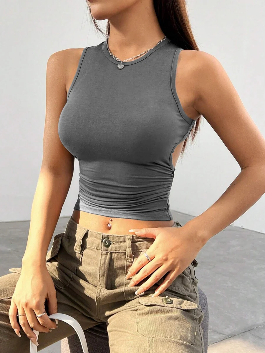 Tight-fitting Short Sleeveless Cutout Backless Tank Top - Image 10