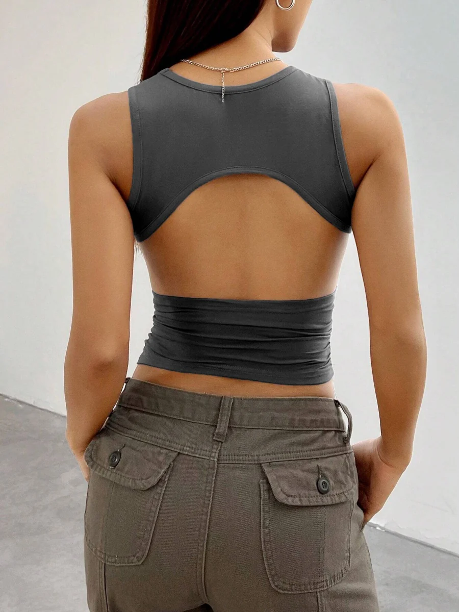 Tight-fitting Short Sleeveless Cutout Backless Tank Top - Image 11