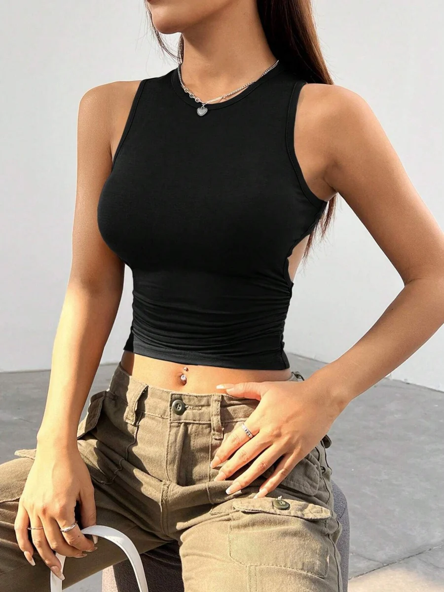 Tight-fitting Short Sleeveless Cutout Backless Tank Top - Image 4