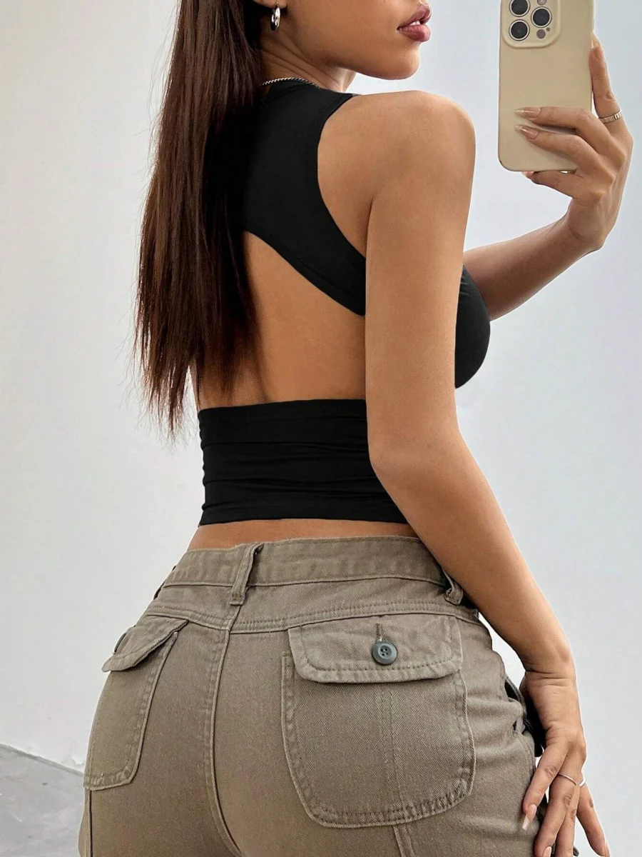 Tight-fitting Short Sleeveless Cutout Backless Tank Top - Image 5