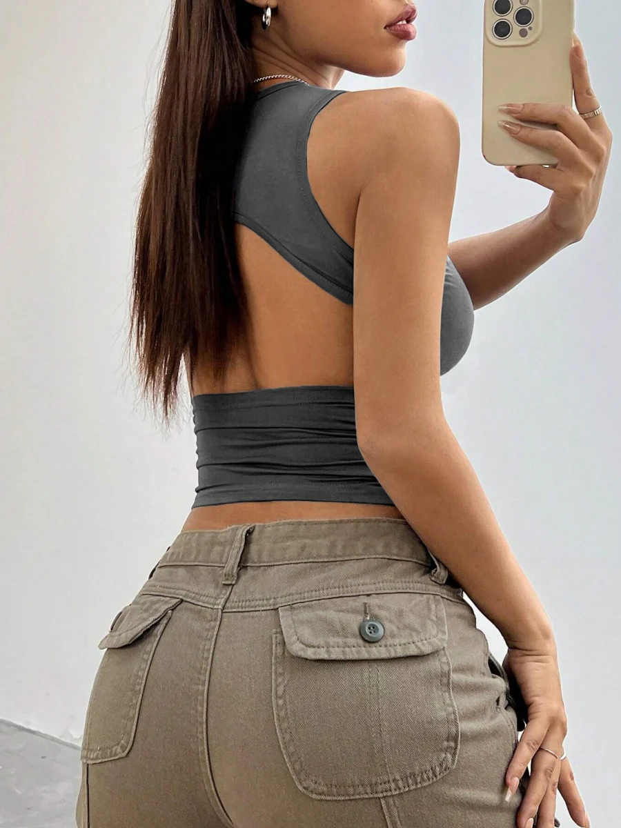 Tight-fitting Short Sleeveless Cutout Backless Tank Top - Image 8