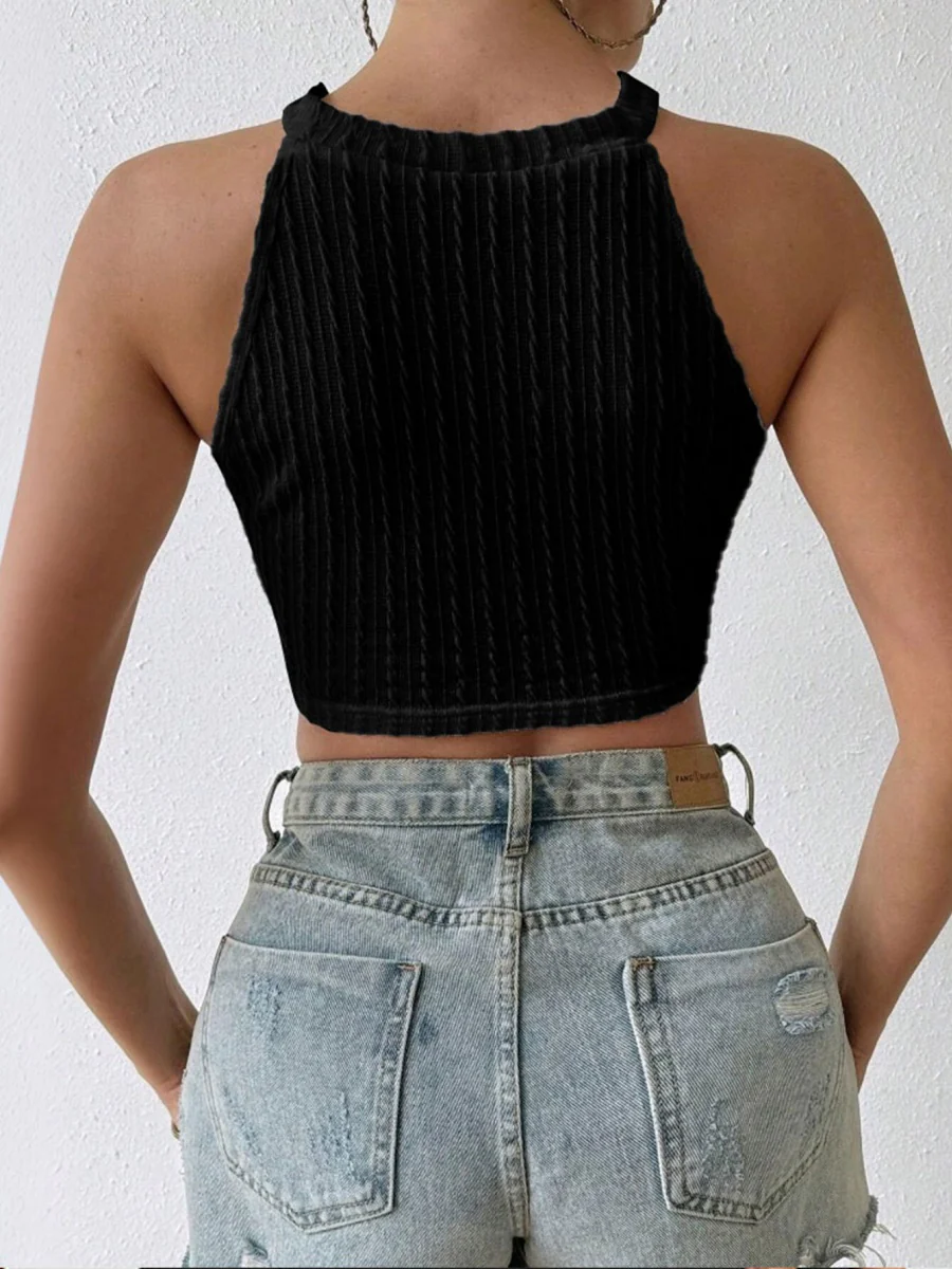 Tassel Textured Fabric Short Cropped Tank Top - Image 7