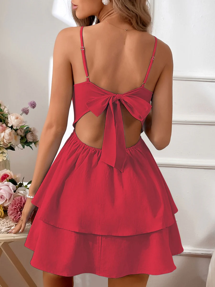 Pure Cotton Backless Bow Tie Mini&Short Dresses - Image 10