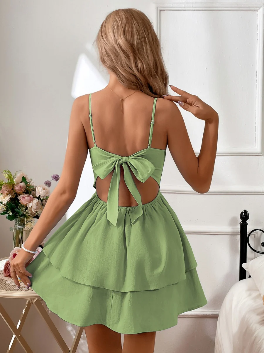 Pure Cotton Backless Bow Tie Mini&Short Dresses - Image 13
