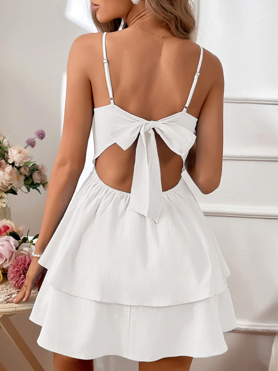Pure Cotton Backless Bow Tie Mini&Short Dresses - Image 19