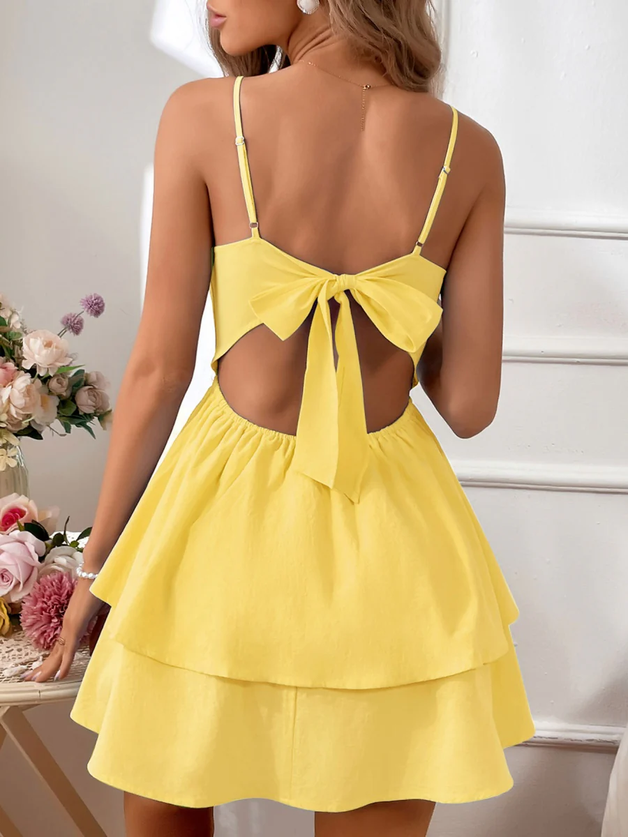 Pure Cotton Backless Bow Tie Mini&Short Dresses - Image 21