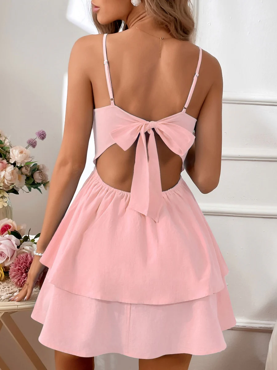 Pure Cotton Backless Bow Tie Mini&Short Dresses - Image 24