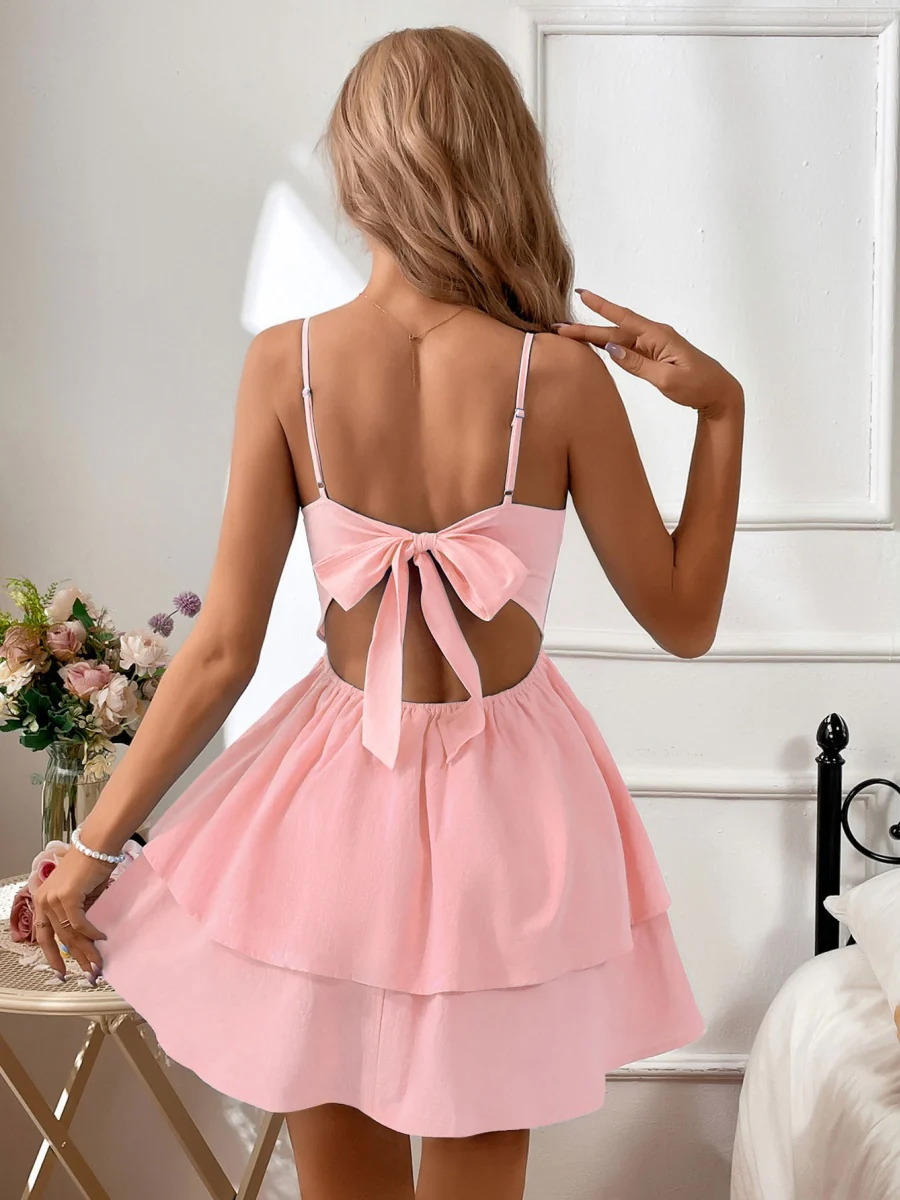 Pure Cotton Backless Bow Tie Mini&Short Dresses - Image 25
