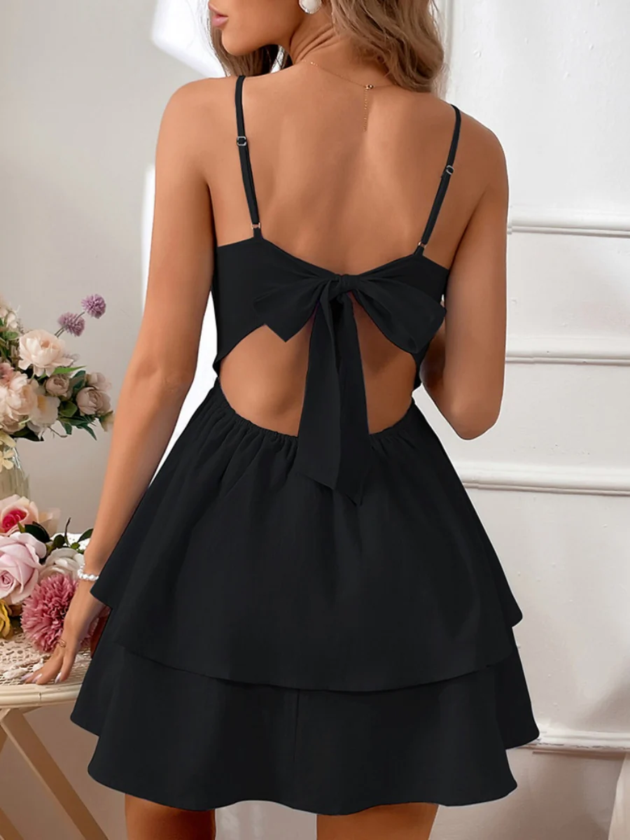 Pure Cotton Backless Bow Tie Mini&Short Dresses - Image 6