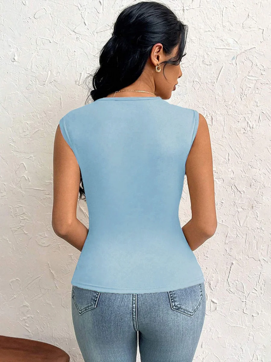 Asymmetrical Neckline, Slim Fit, Short, Solid Color Vest - Image 10
