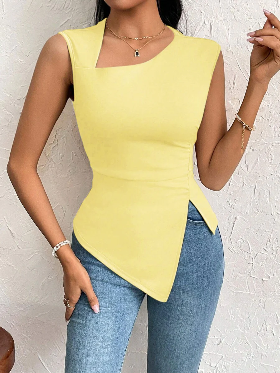 Asymmetrical Neckline, Slim Fit, Short, Solid Color Vest - Image 11