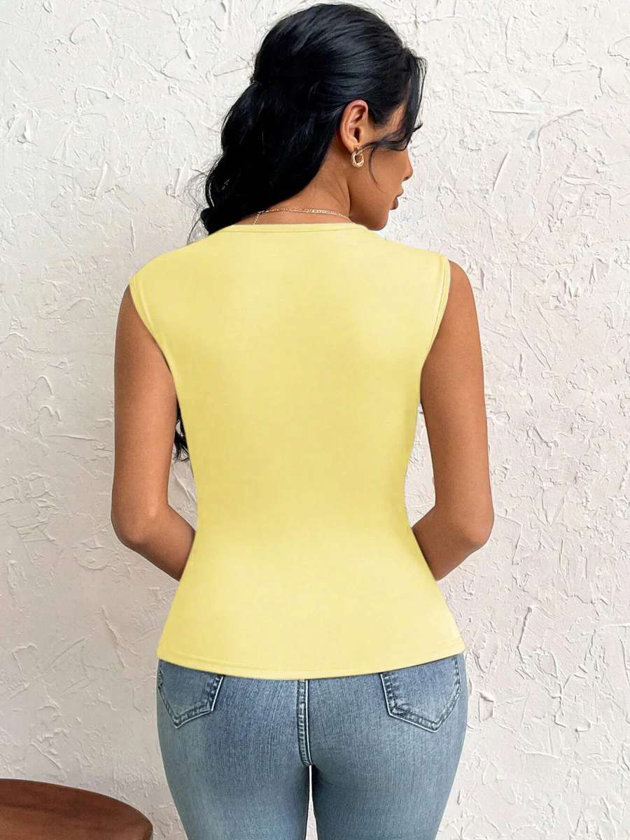 Asymmetrical Neckline, Slim Fit, Short, Solid Color Vest - Image 13