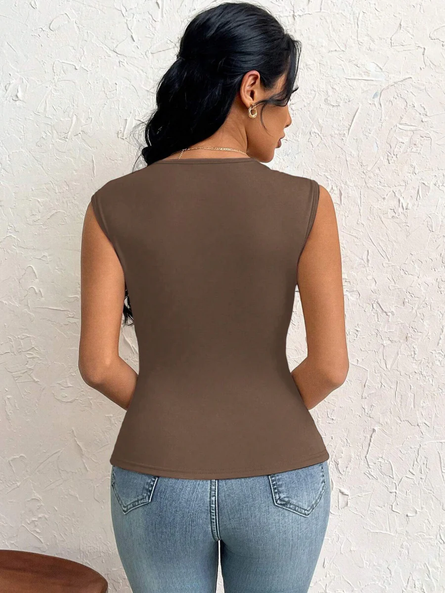 Asymmetrical Neckline, Slim Fit, Short, Solid Color Vest - Image 16