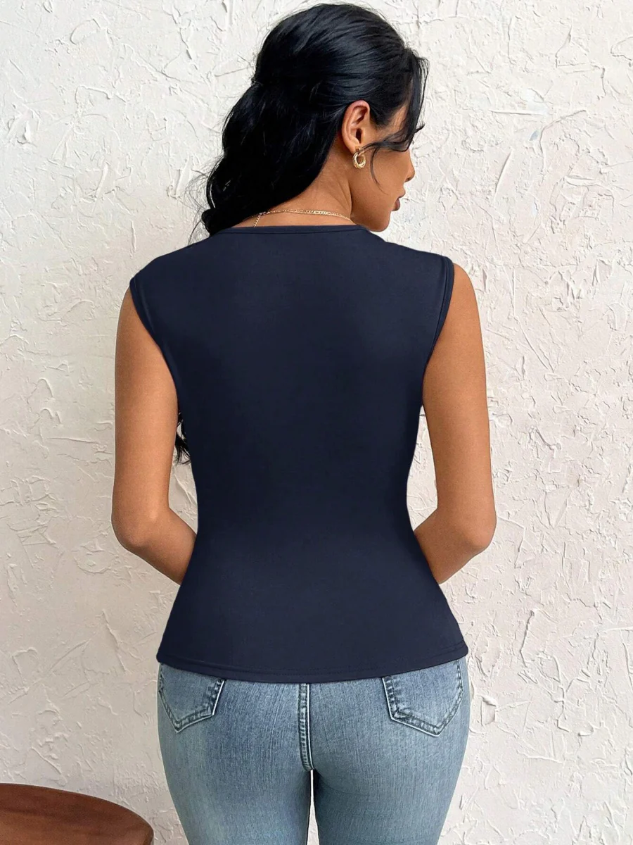 Asymmetrical Neckline, Slim Fit, Short, Solid Color Vest - Image 22