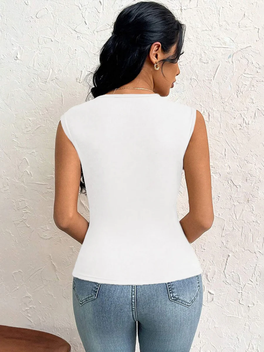 Asymmetrical Neckline, Slim Fit, Short, Solid Color Vest - Image 7