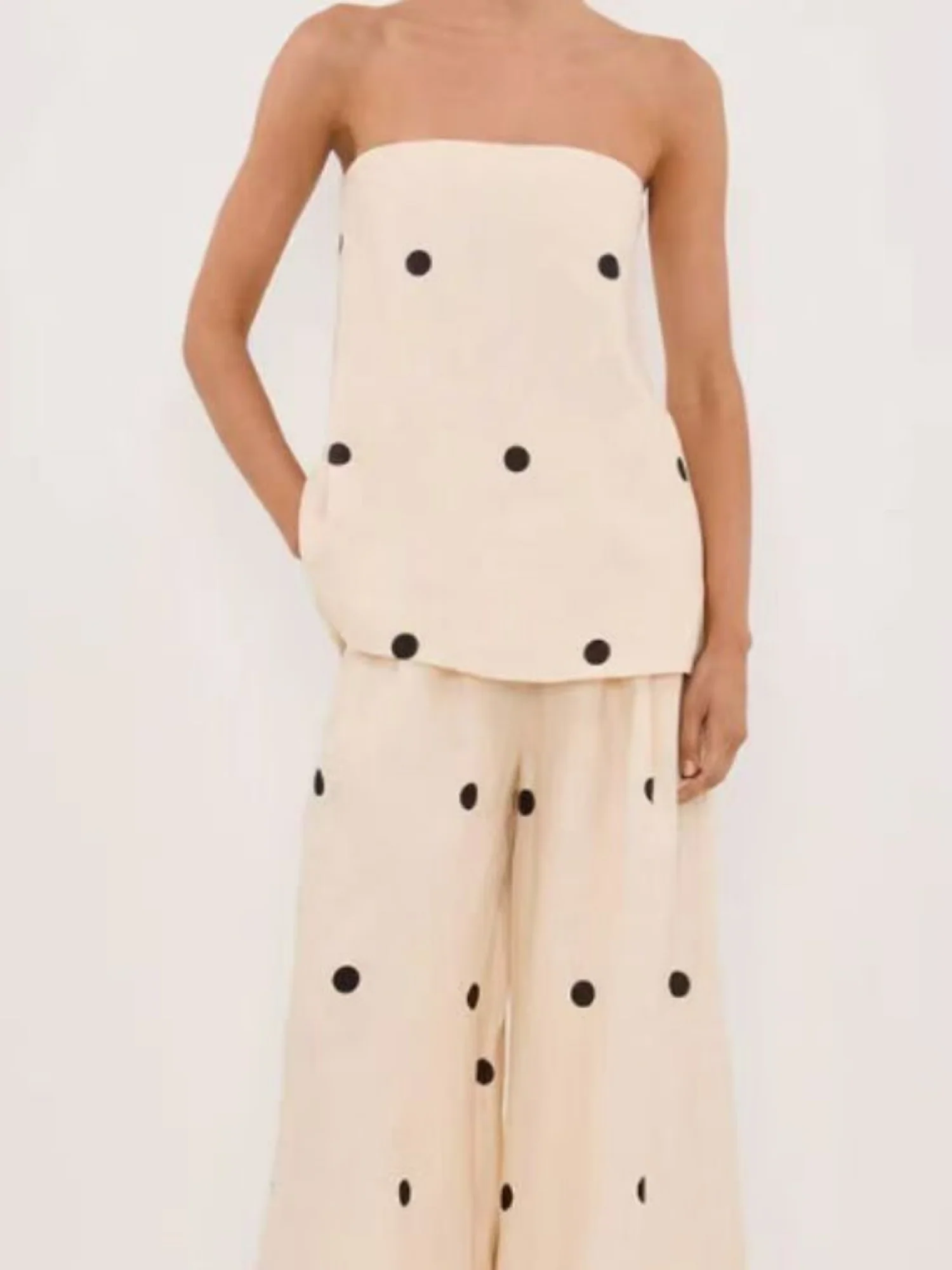 Polka Dots Strapless Pants 2-piece Sets - Image 3