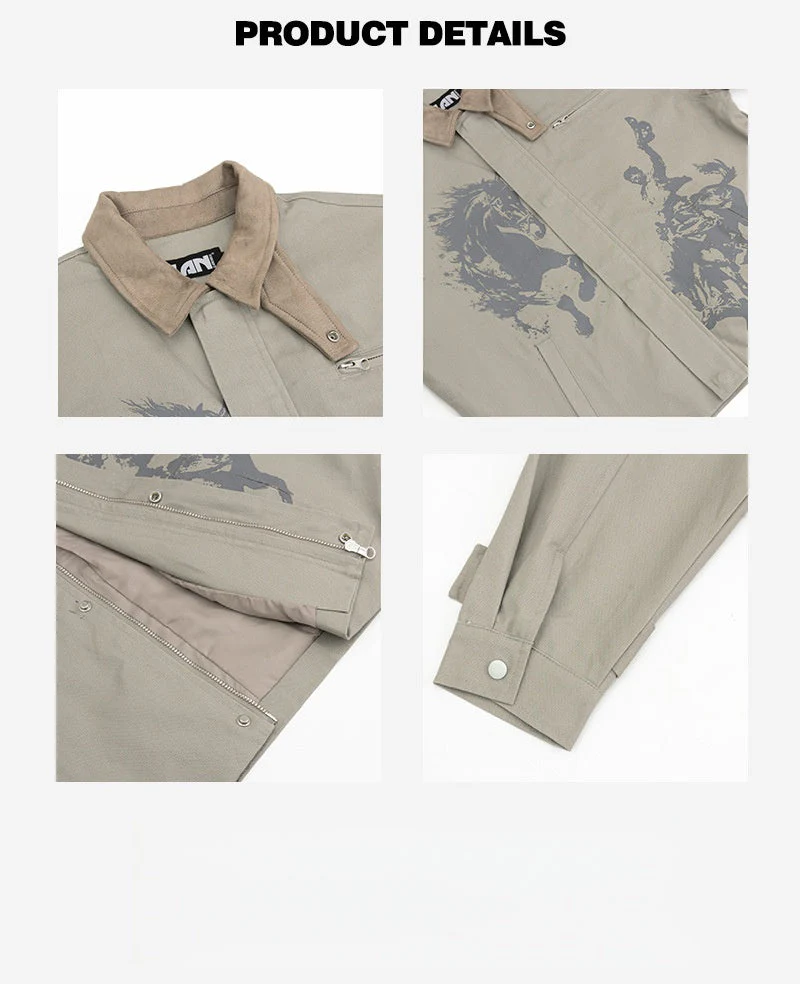 Printed Contrasting Colors Lapel Loose Work Jacket - Image 5