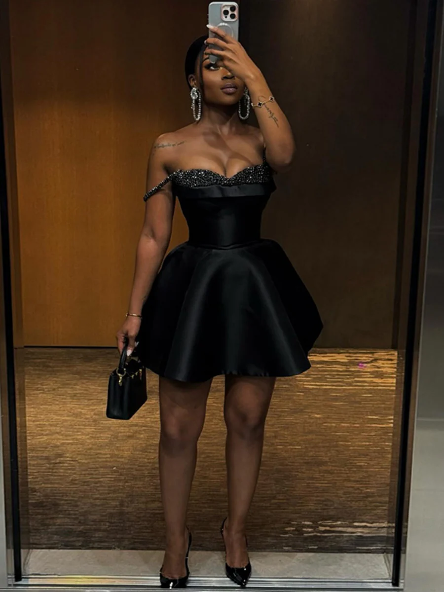 Sequins Splicing Off Shoulder A Pendulum Tutu Mini&Short Dresses - Image 2