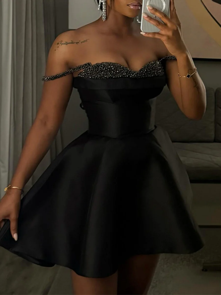 Sequins Splicing Off Shoulder A Pendulum Tutu Mini&Short Dresses - Image 4