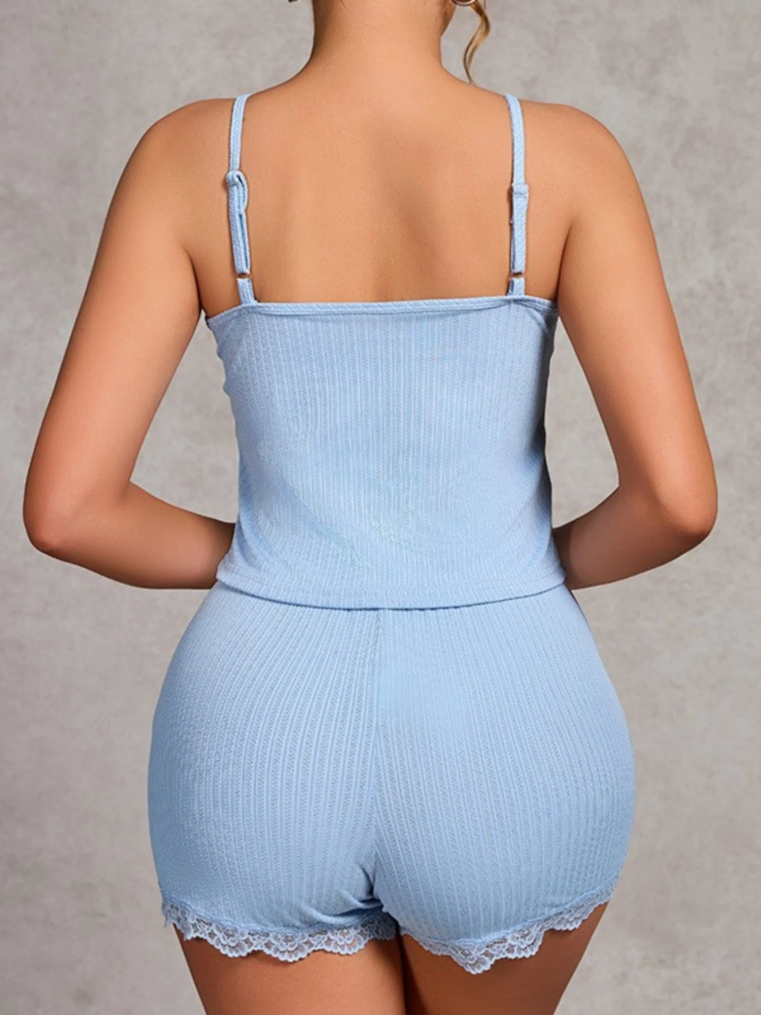 Threaded Buttons Tank Top Strappy Shorts Loungewear 2-piece Sets - Image 2