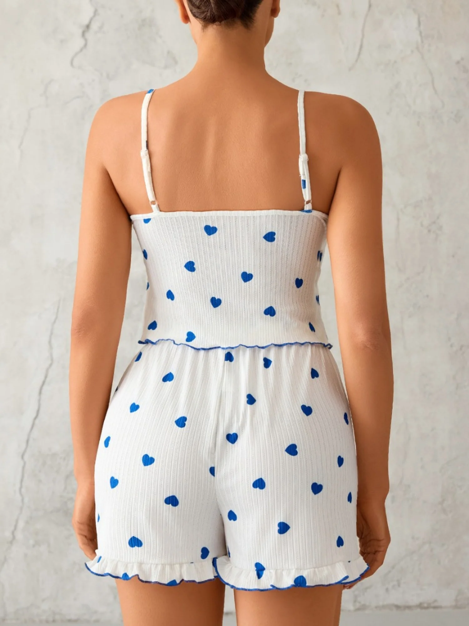Heart-shaped Ruffles Tank Top And Shorts Loungewear 2-piece Sets - Image 2